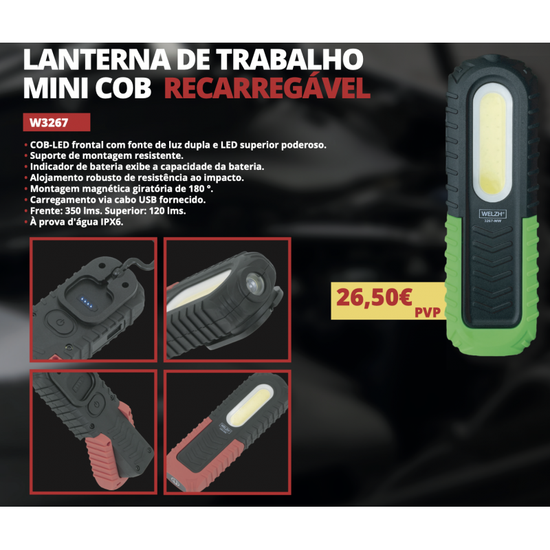 LANTERNA DE TRABALHO MINI COB RECARREGÁVEL